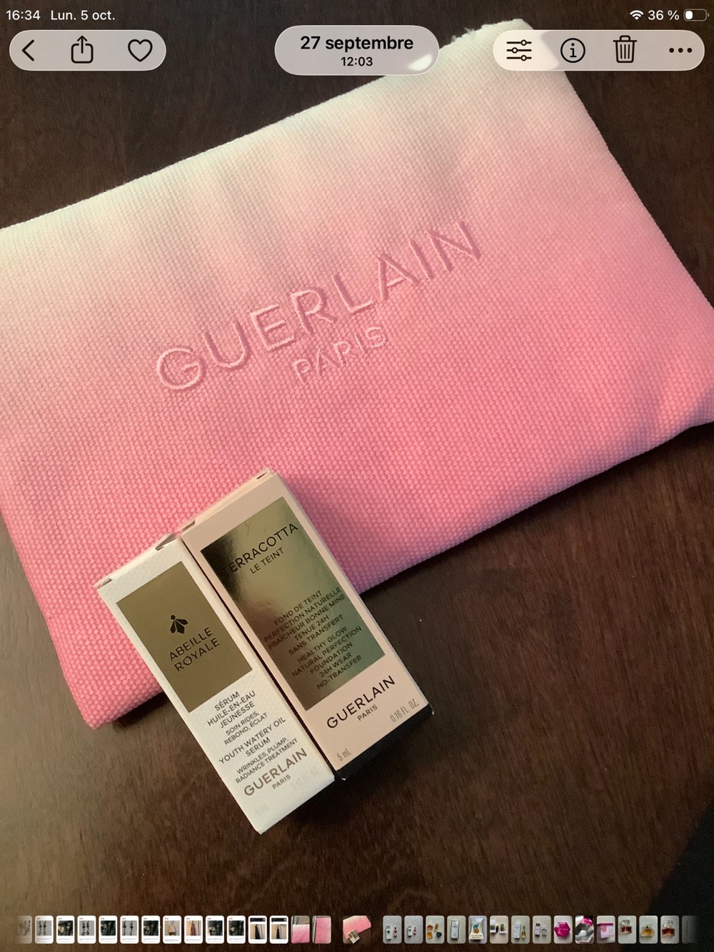 GUERLAIN Pink Cosmetic Pouch with Terracotta 2N & Abeille Royale Samples
